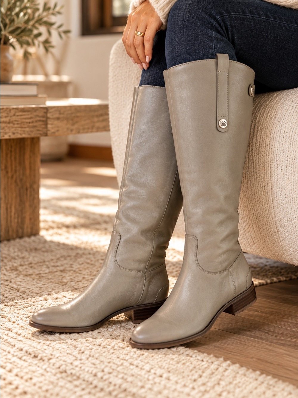 NWOT Sam Edelman ‘Penny 2 Genuine Leather Riding Boots’ in Gray Size 5 Wide Calf